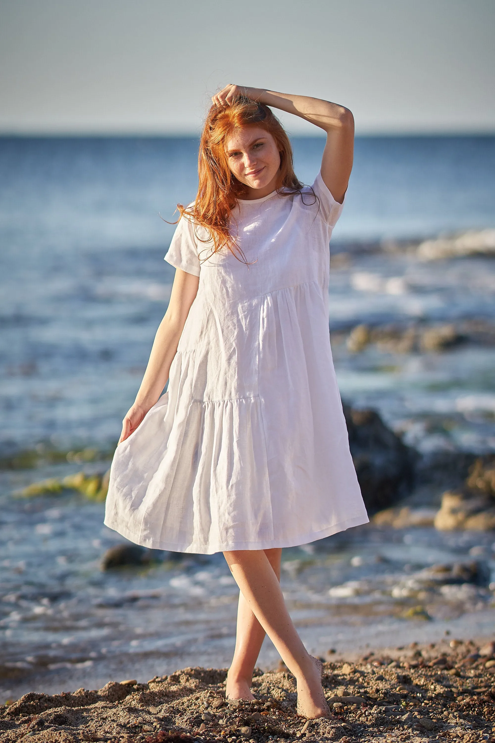 Short Sleeve Smock Linen Dress