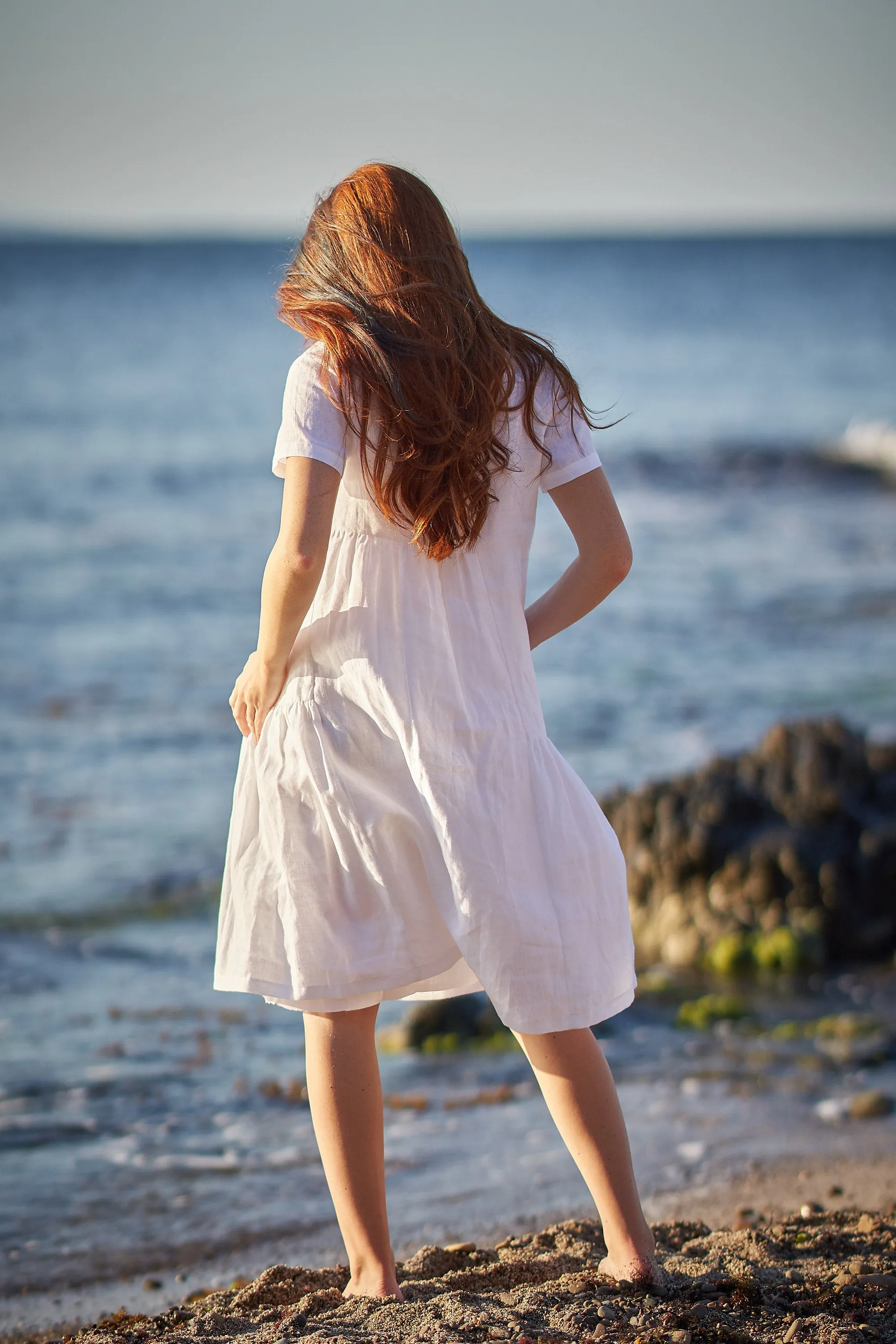 Short Sleeve Smock Linen Dress