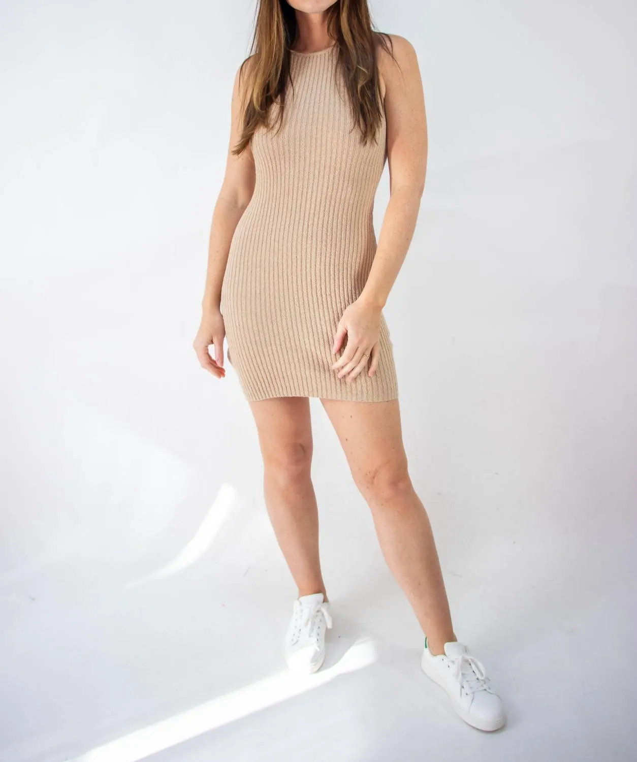 Side Door Mini Dress in Tan