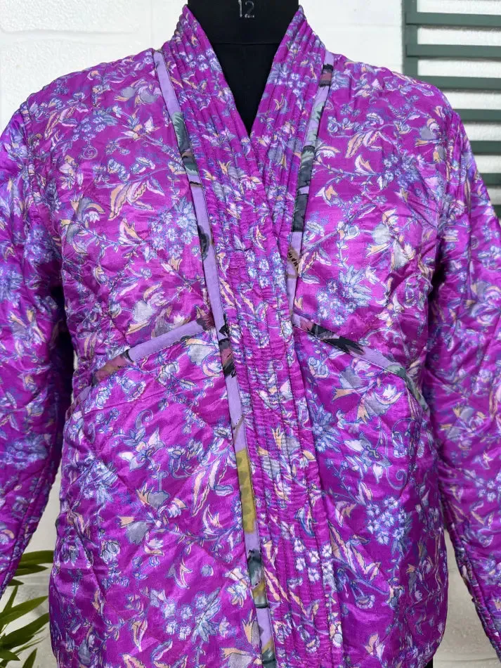 Silk Quilted Reversible Jacket Soft Lightweight Warm Perfect For Fall Winter