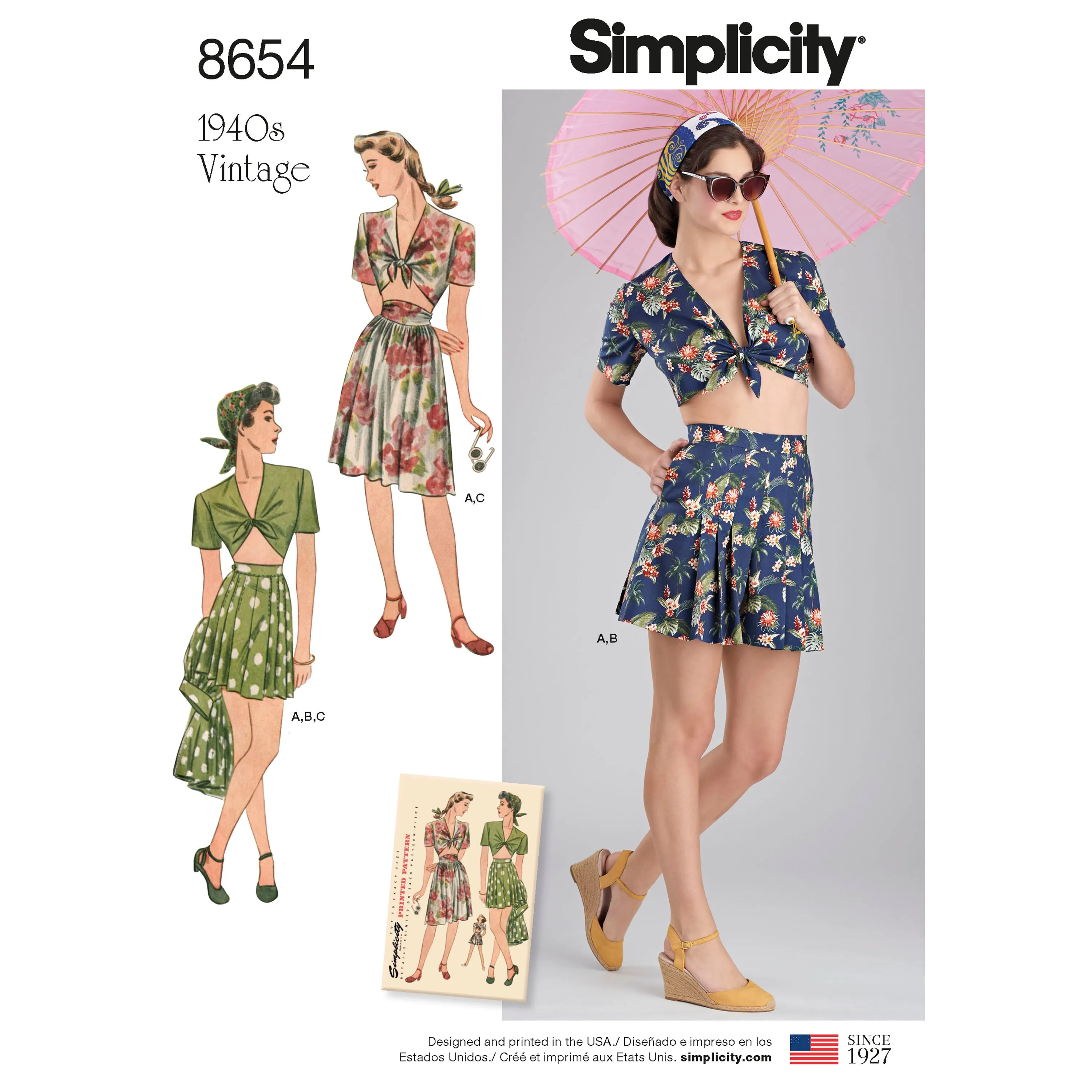 Simplicity Pattern 8654 Women’s Vintage Skirt, Shorts and Tie Top