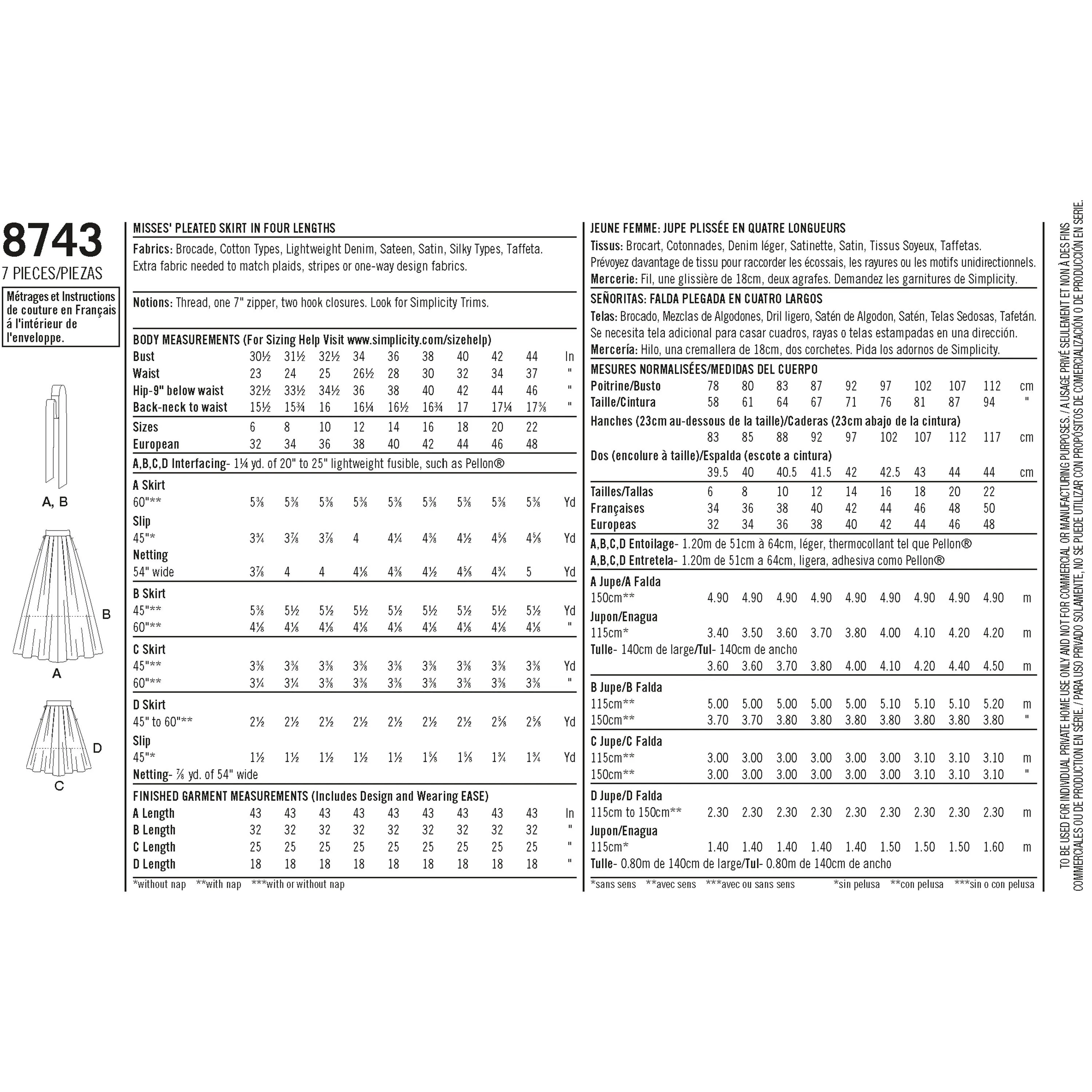 Simplicity Pattern 8743 pleated multi length skirt