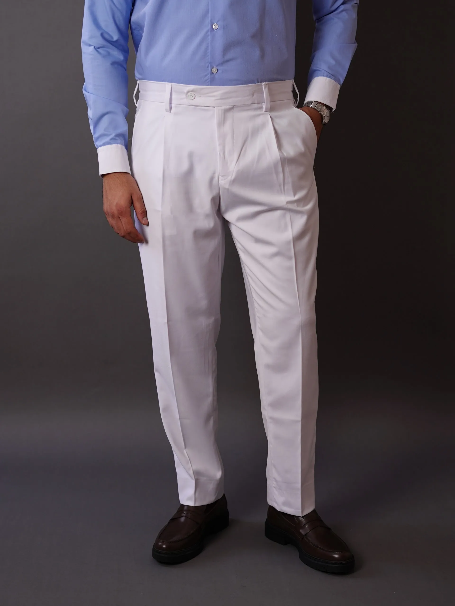 slim fit chino pants-White