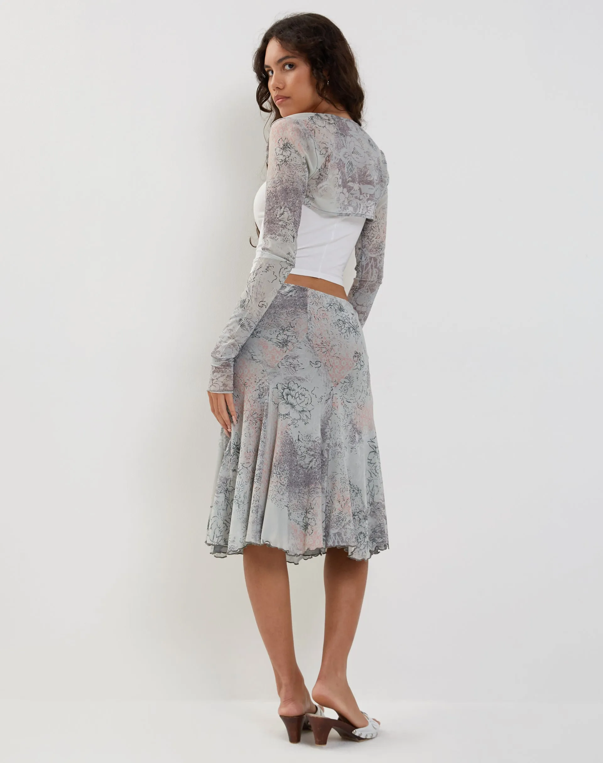 Sloane Midi Skirt in Pastel Floral Lace