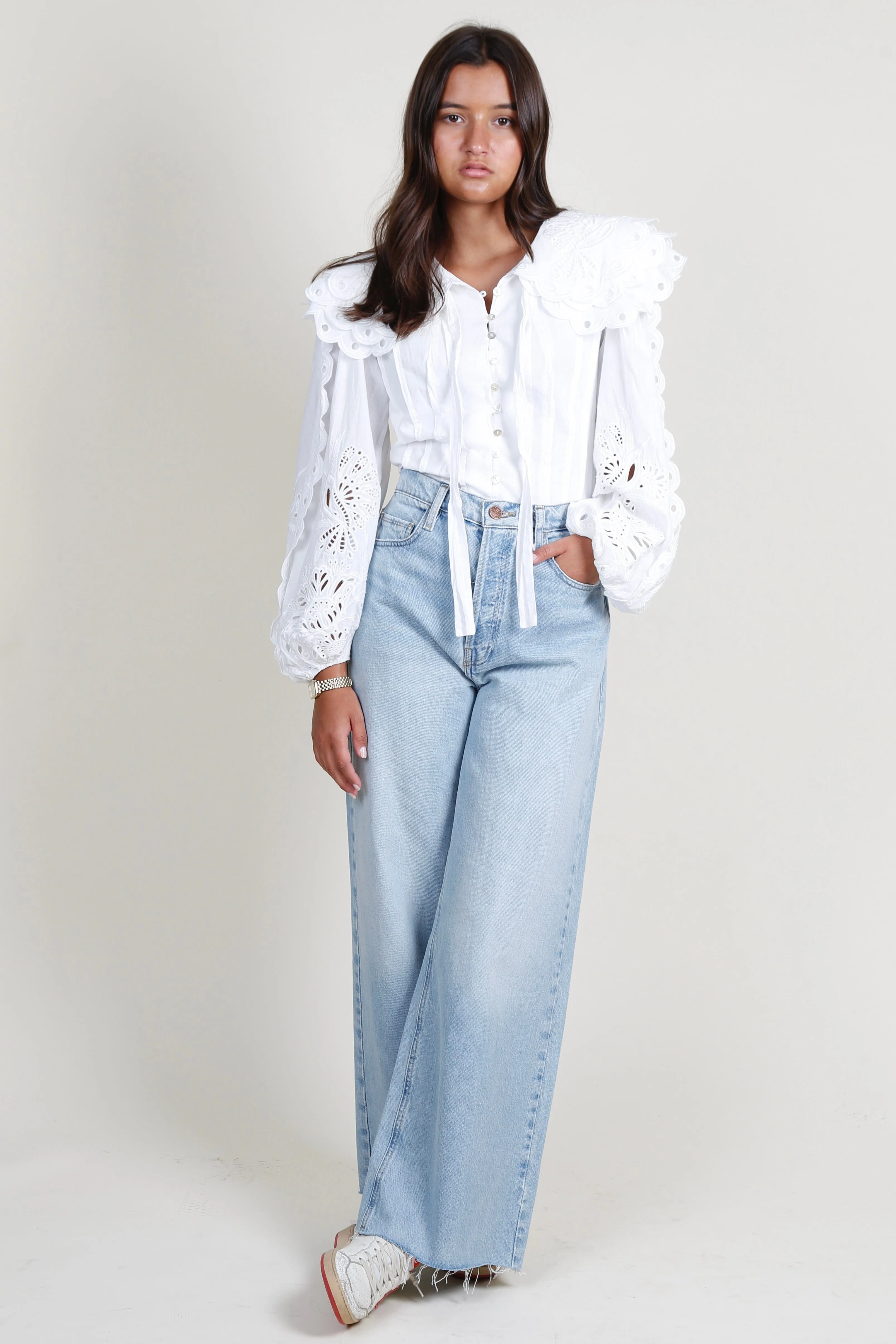 SOFIE THE LABEL | Cotton-Poplin Embroidered Blouse- Off White