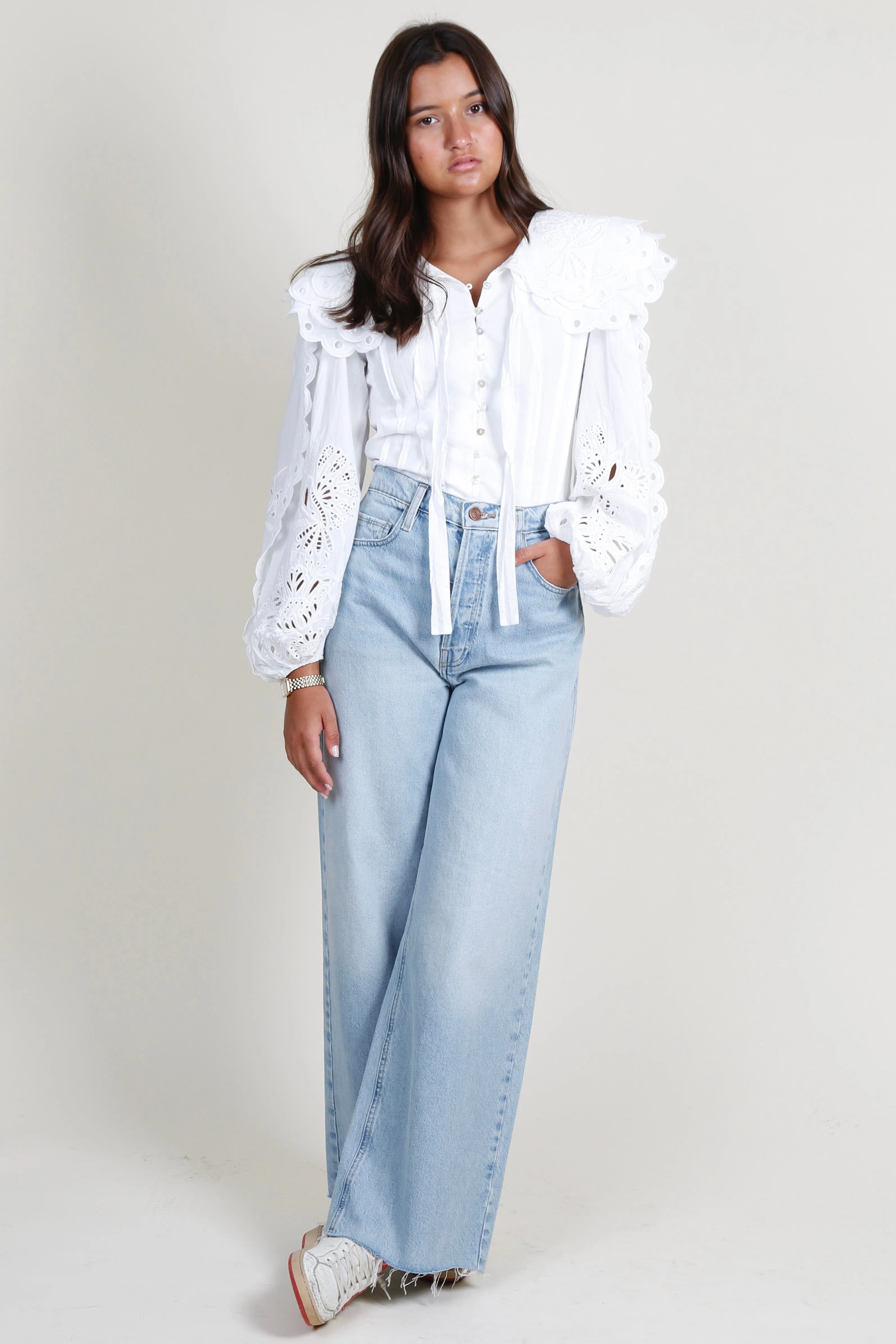 SOFIE THE LABEL | Cotton-Poplin Embroidered Blouse- Off White