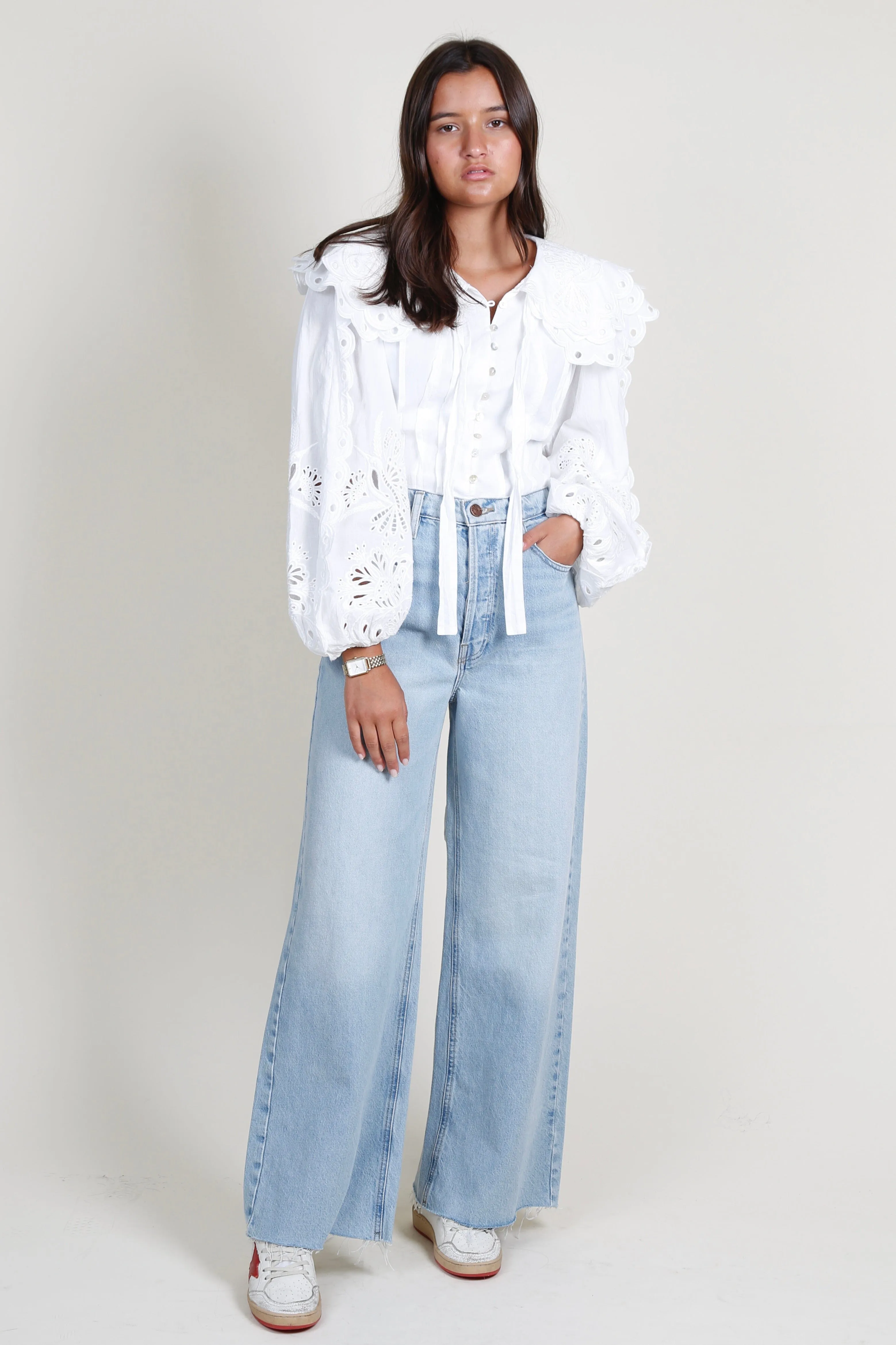 SOFIE THE LABEL | Cotton-Poplin Embroidered Blouse- Off White