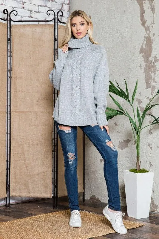 Solid Long Sleeve Turtleneck Sweater