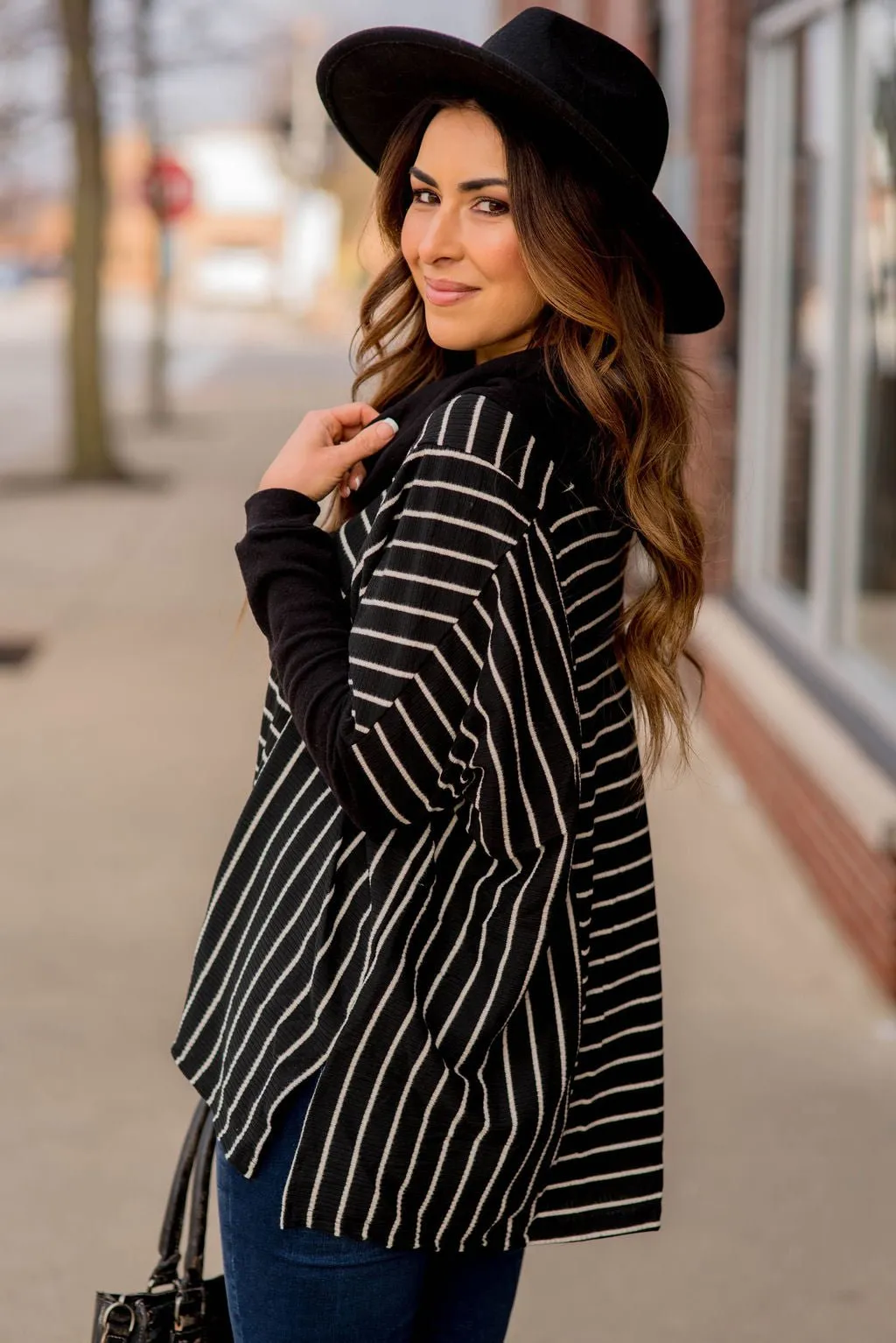 Solid Trim Cowl Neck Poncho