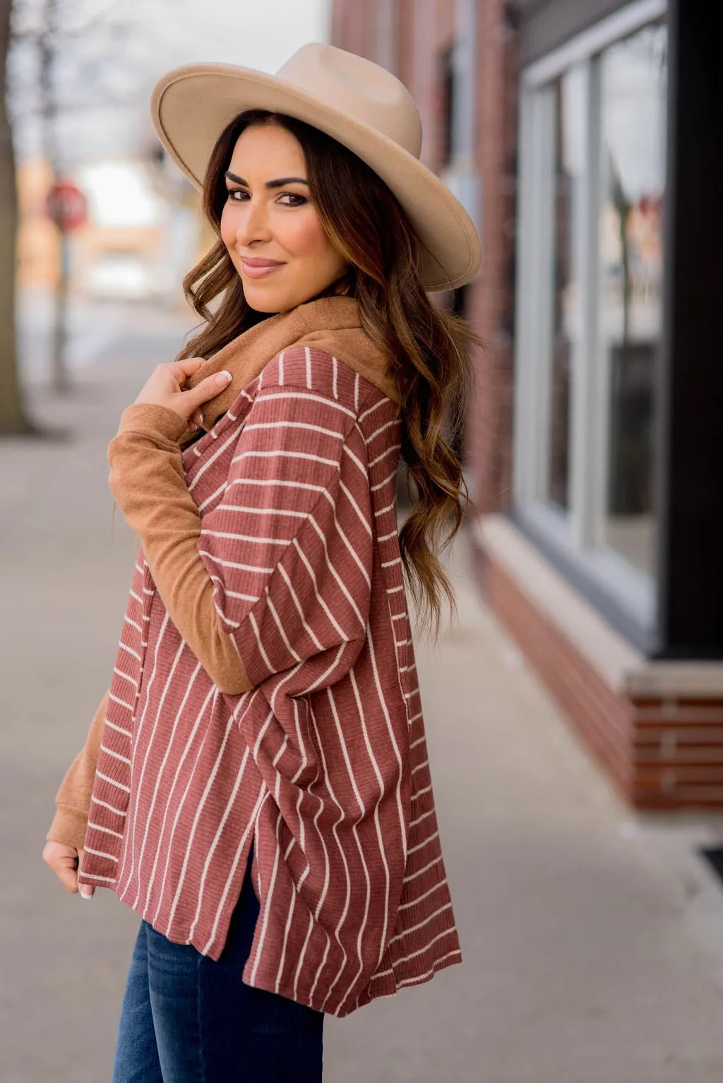 Solid Trim Cowl Neck Poncho