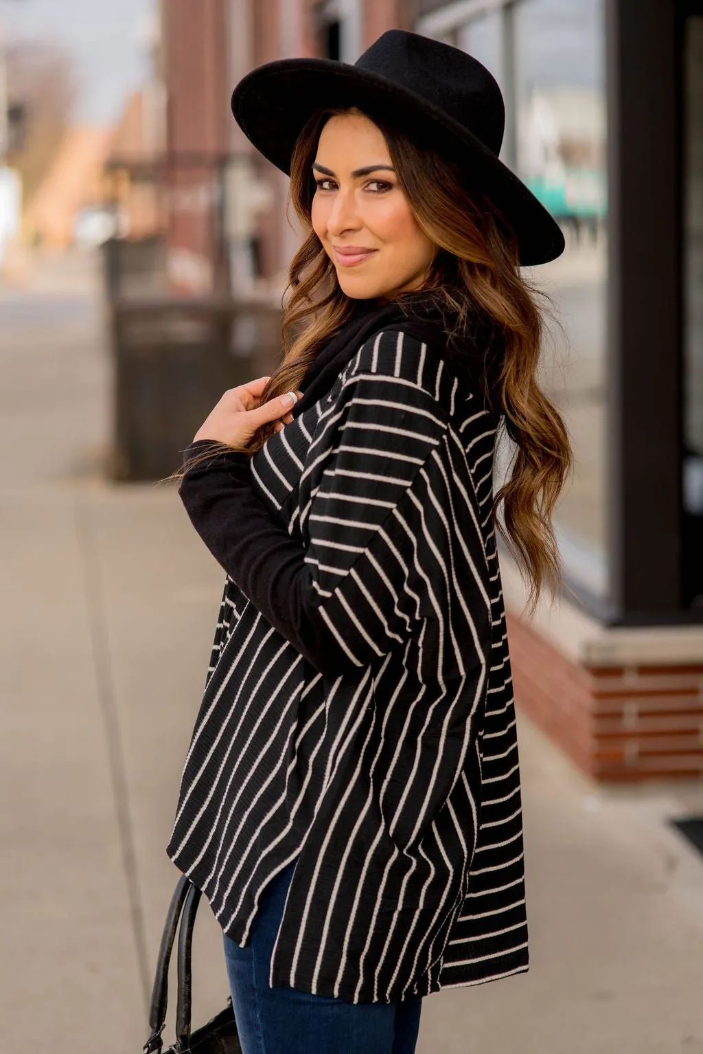 Solid Trim Cowl Neck Poncho