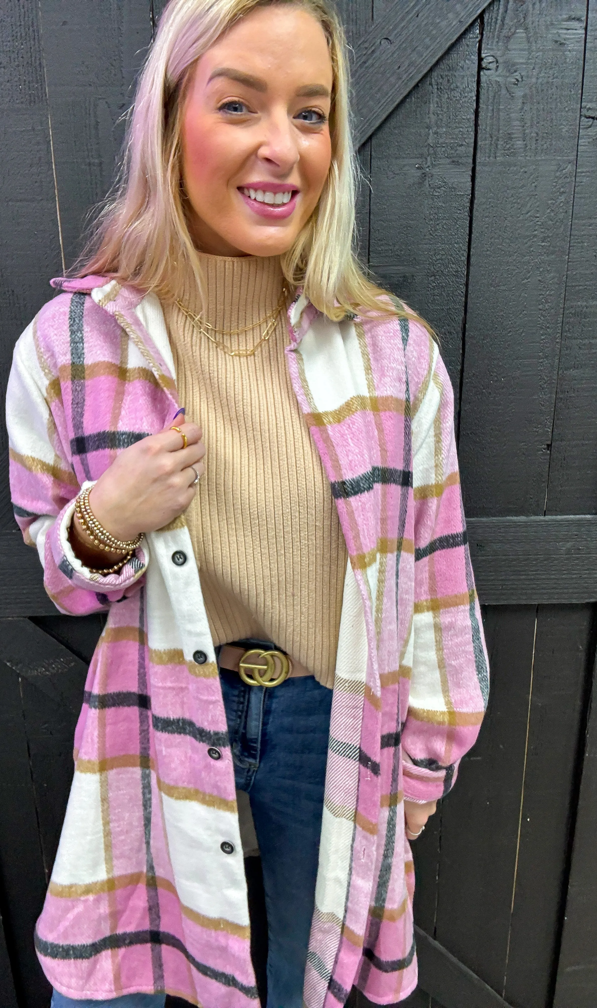 Spring Day Pink Plaid Shacket