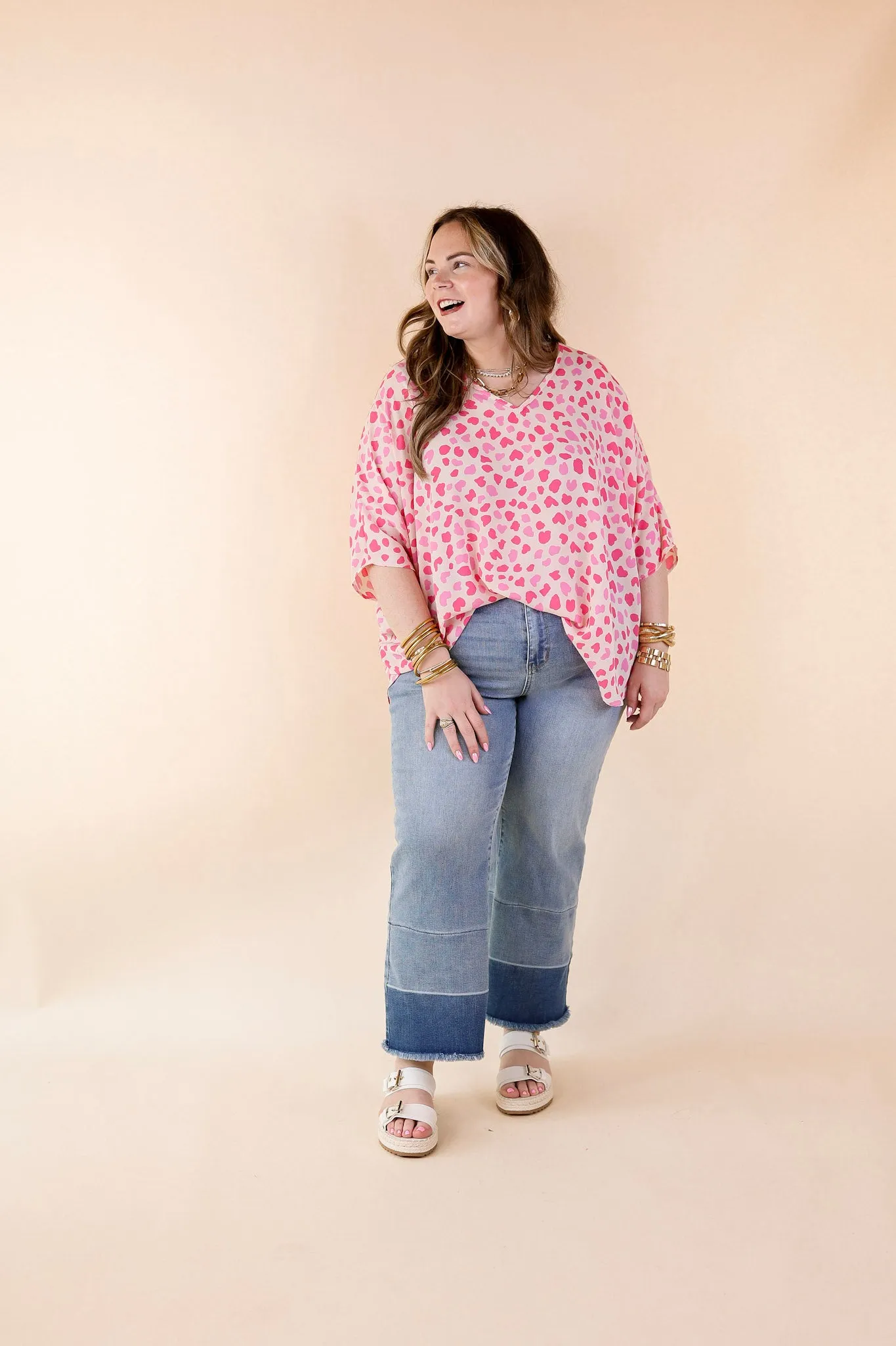 Spring It On Dotted Print Poncho Top in Pink Mix