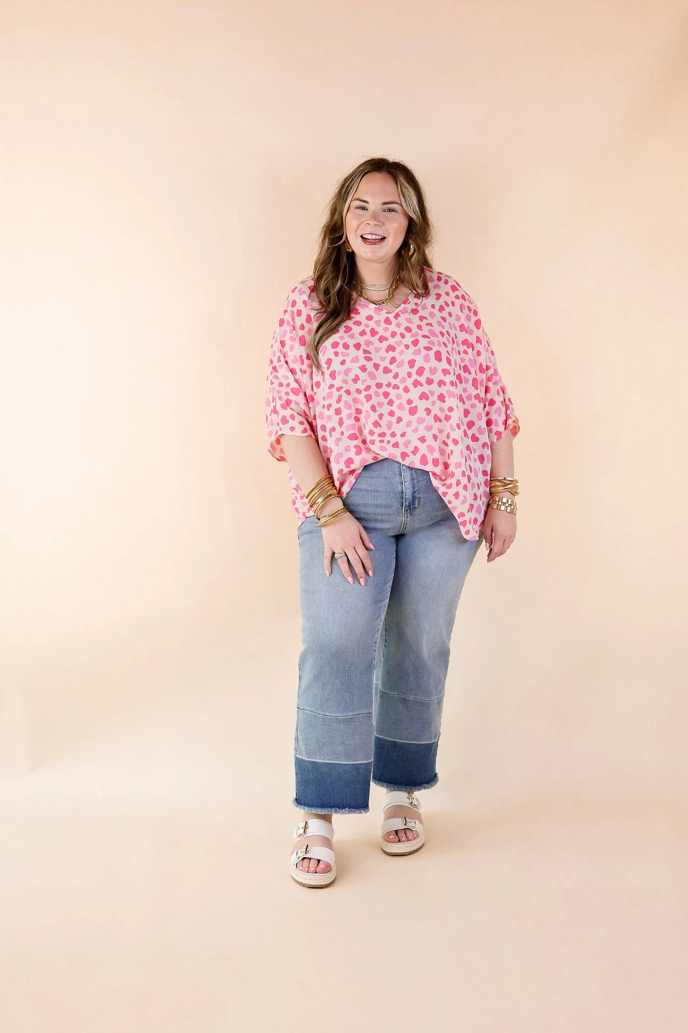 Spring It On Dotted Print Poncho Top in Pink Mix