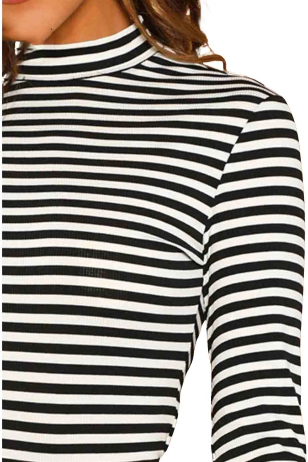 Striped High-Collar Long Sleeve Shirt