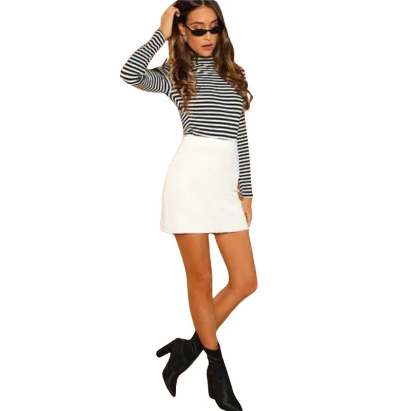 Striped High-Collar Long Sleeve Shirt