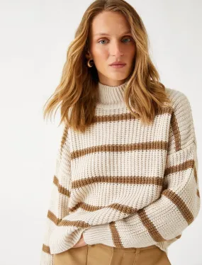 Striped Turtleneck Sweater in Brown