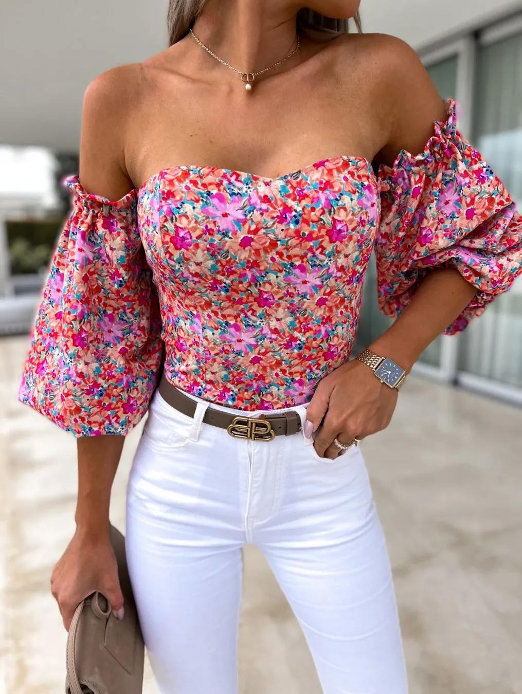 Summer Off-Shoulder Floral Blouse