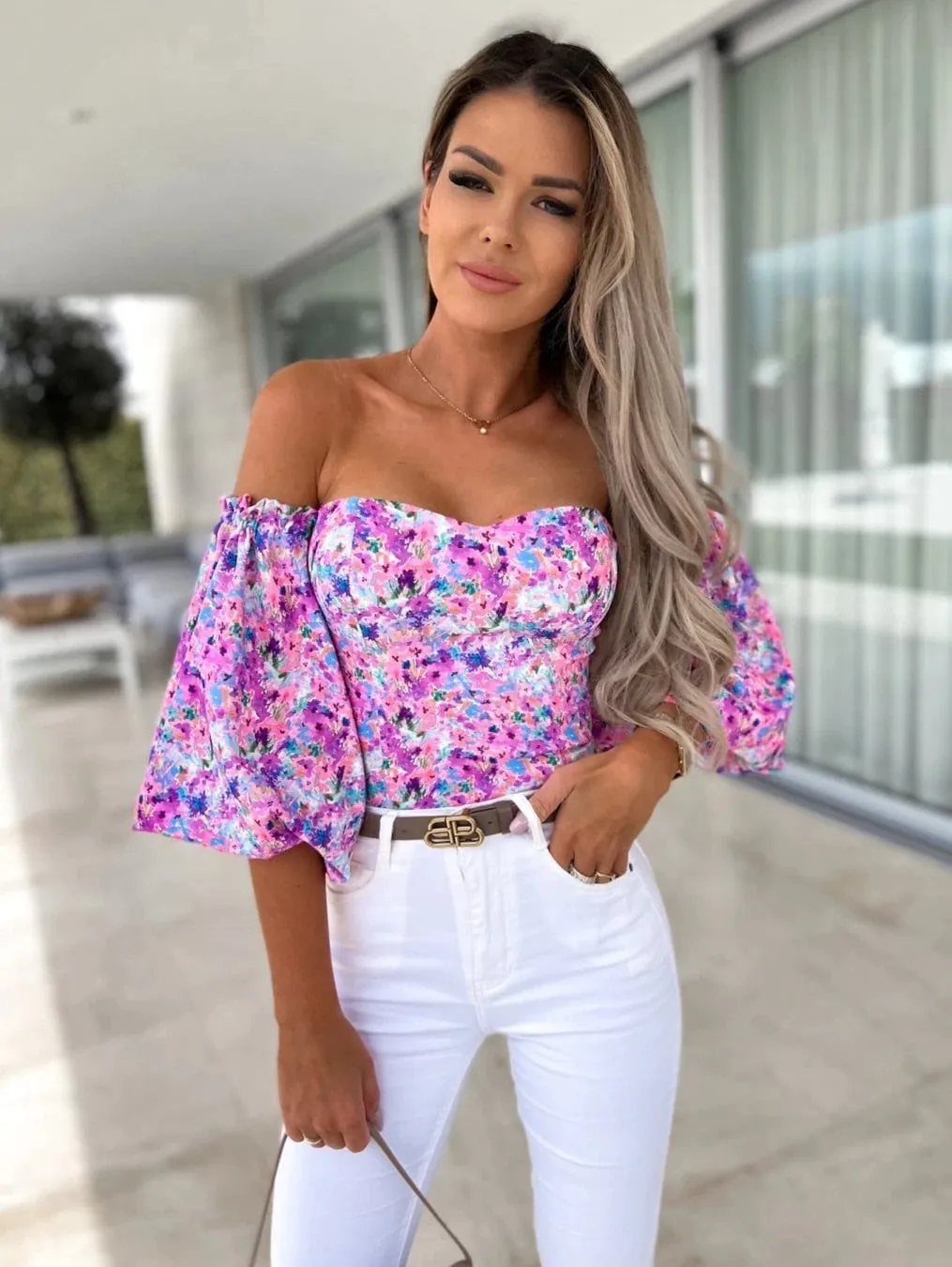 Summer Off-Shoulder Floral Blouse