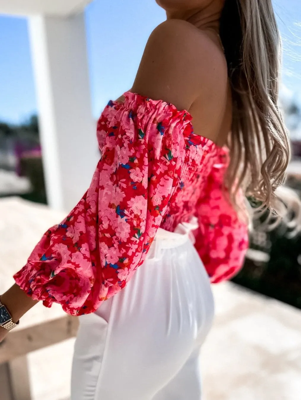 Summer Off-Shoulder Floral Blouse