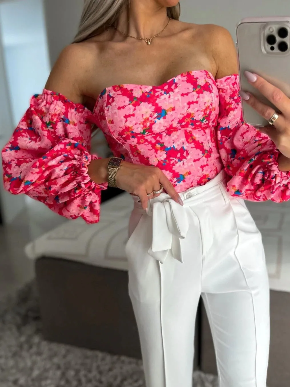 Summer Off-Shoulder Floral Blouse