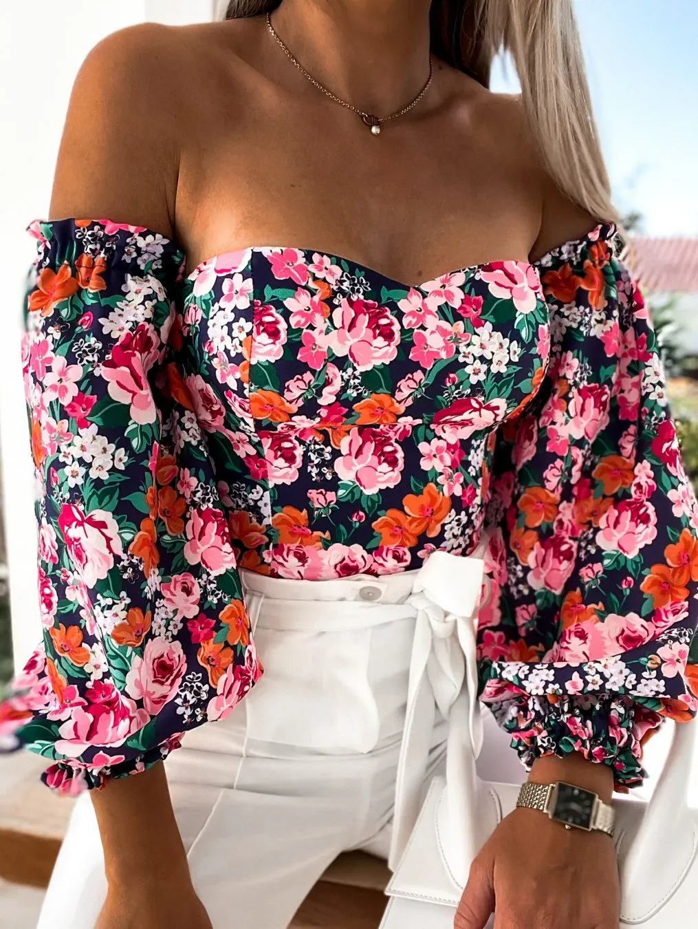 Summer Off-Shoulder Floral Blouse