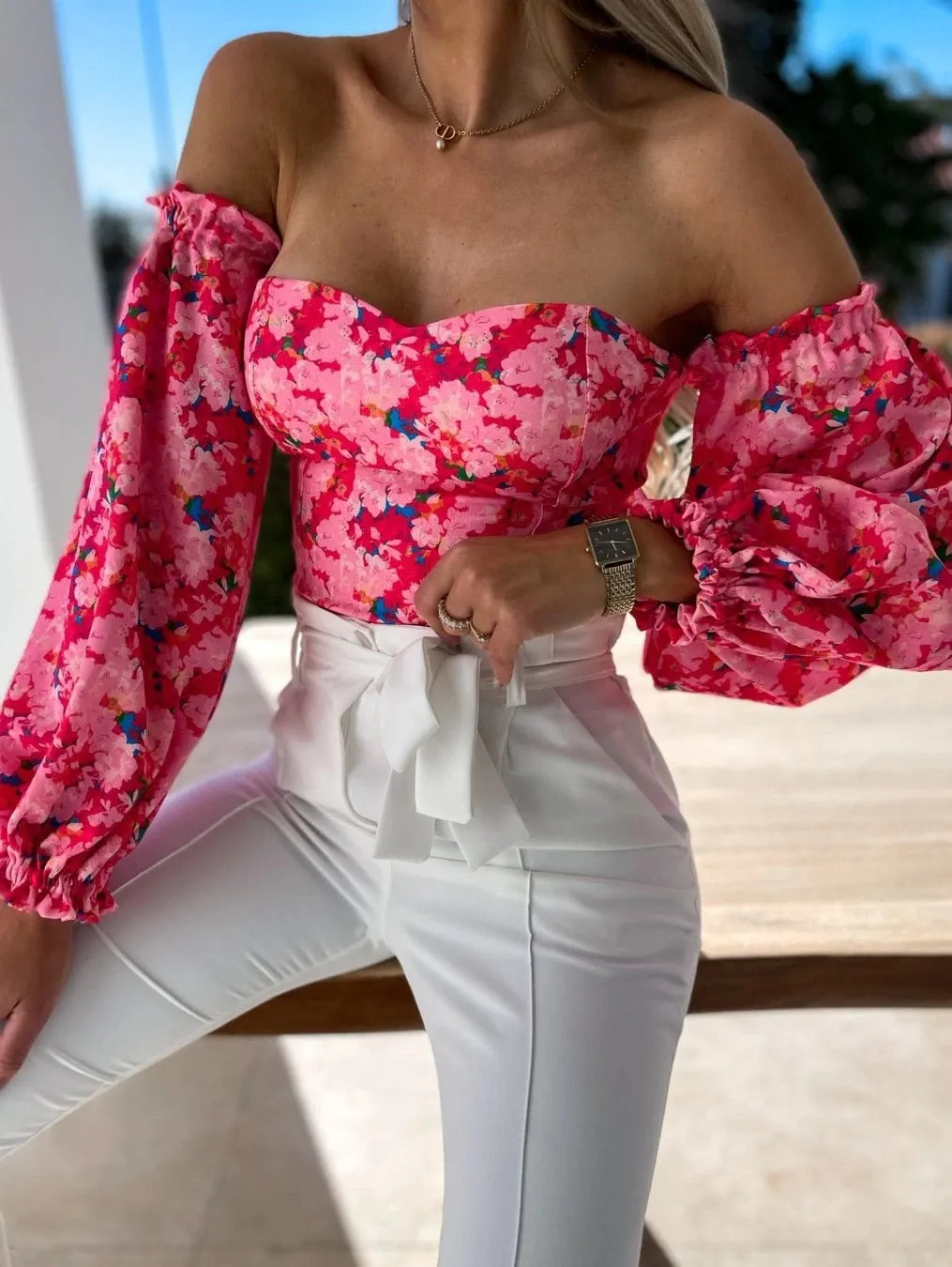 Summer Off-Shoulder Floral Blouse