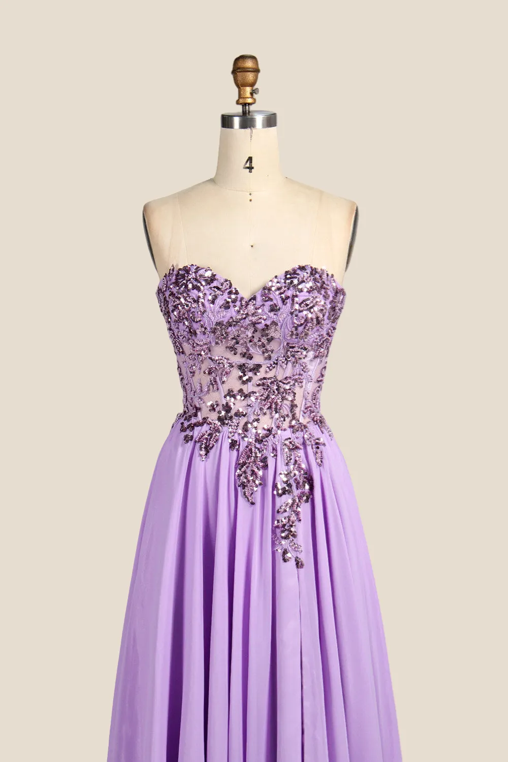 Sweetheart Lilac Sequin Long Dress with Slit