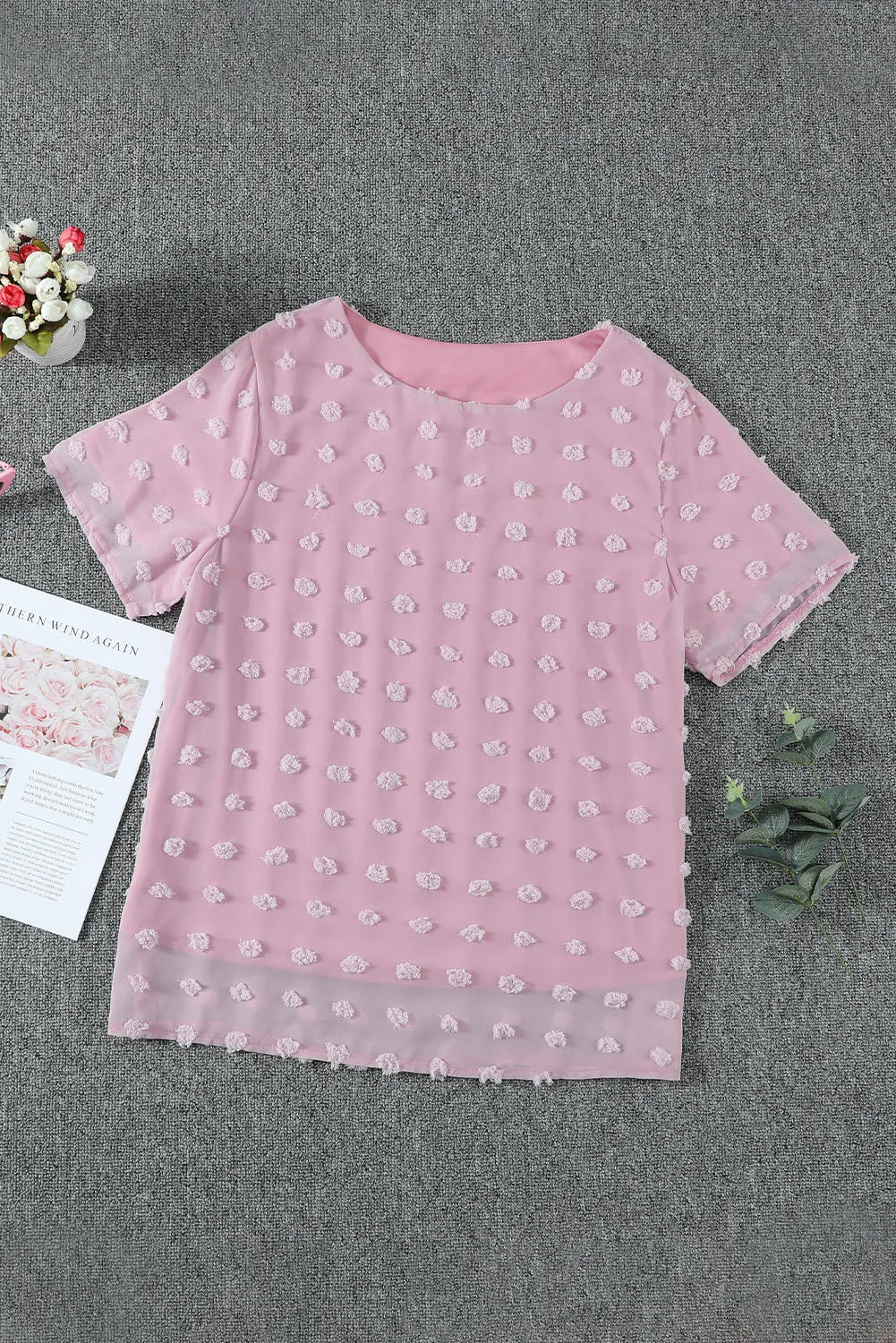 Swiss Dot Texture Short Sleeve Top