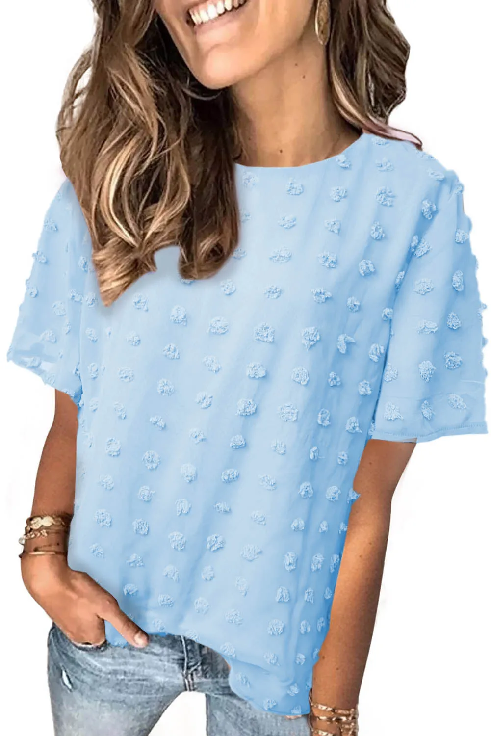 Swiss Dot Texture Short Sleeve Top