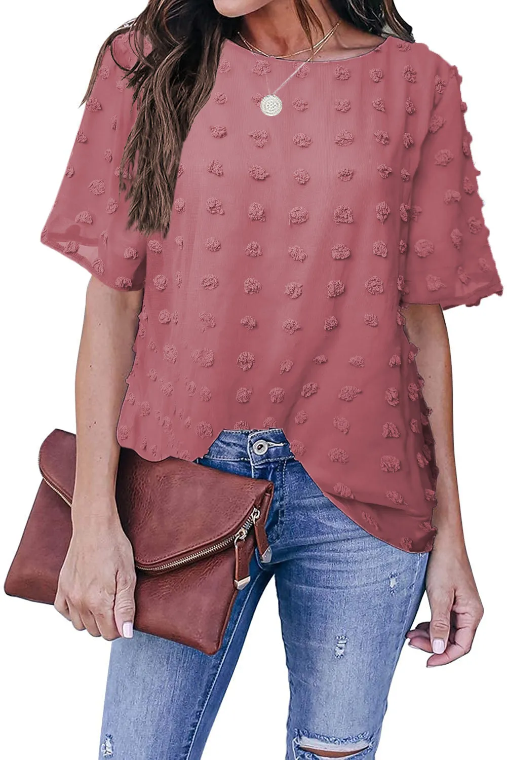 Swiss Dot Texture Short Sleeve Top