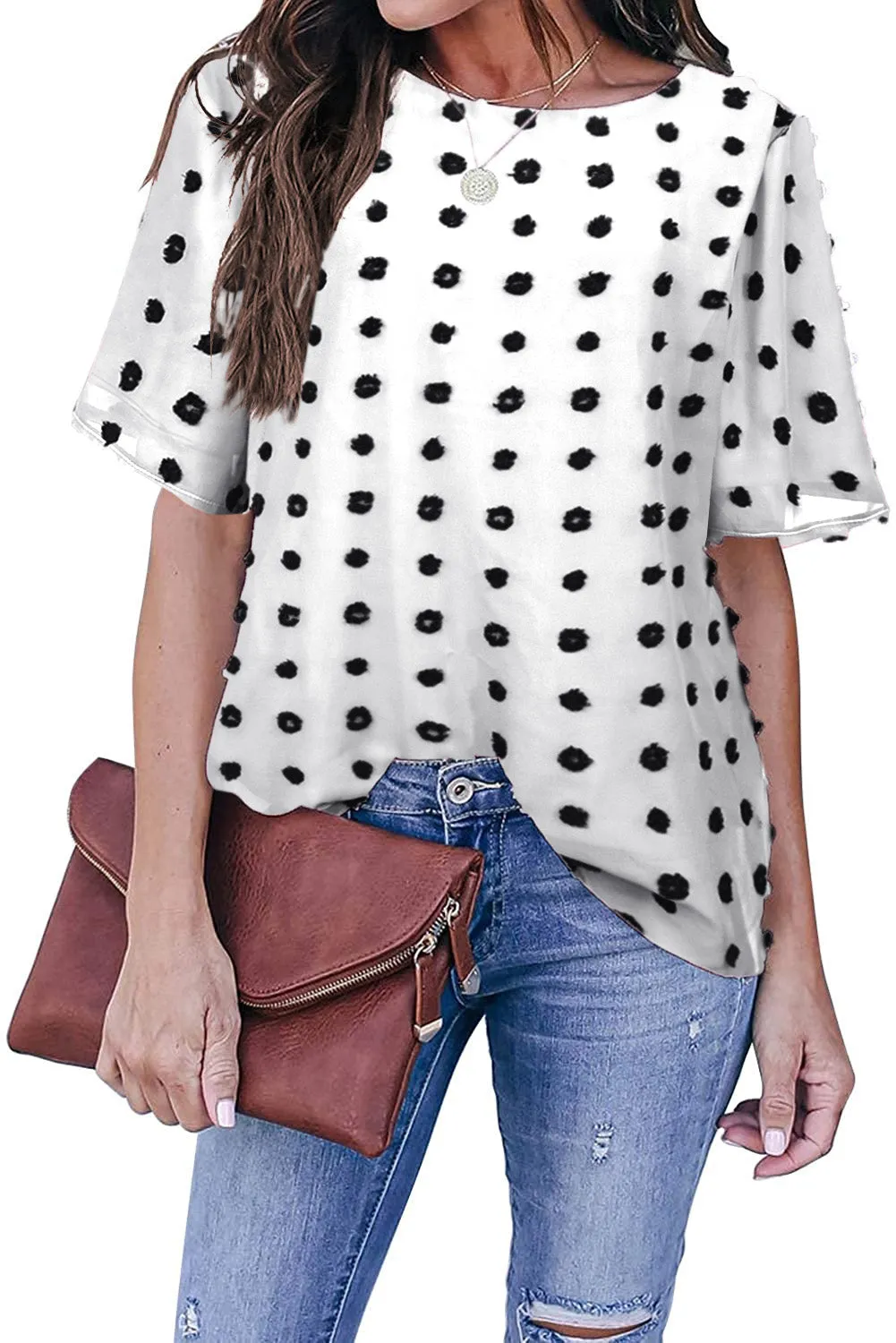 Swiss Dot Texture Short Sleeve Top