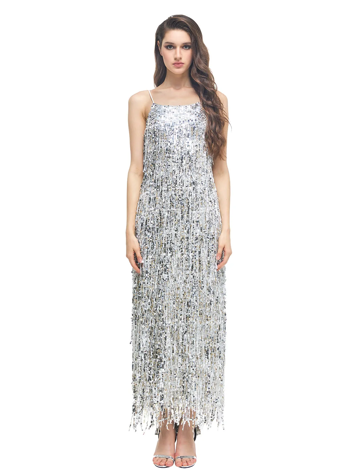 Tassel Sequin Maxi Slip Dress