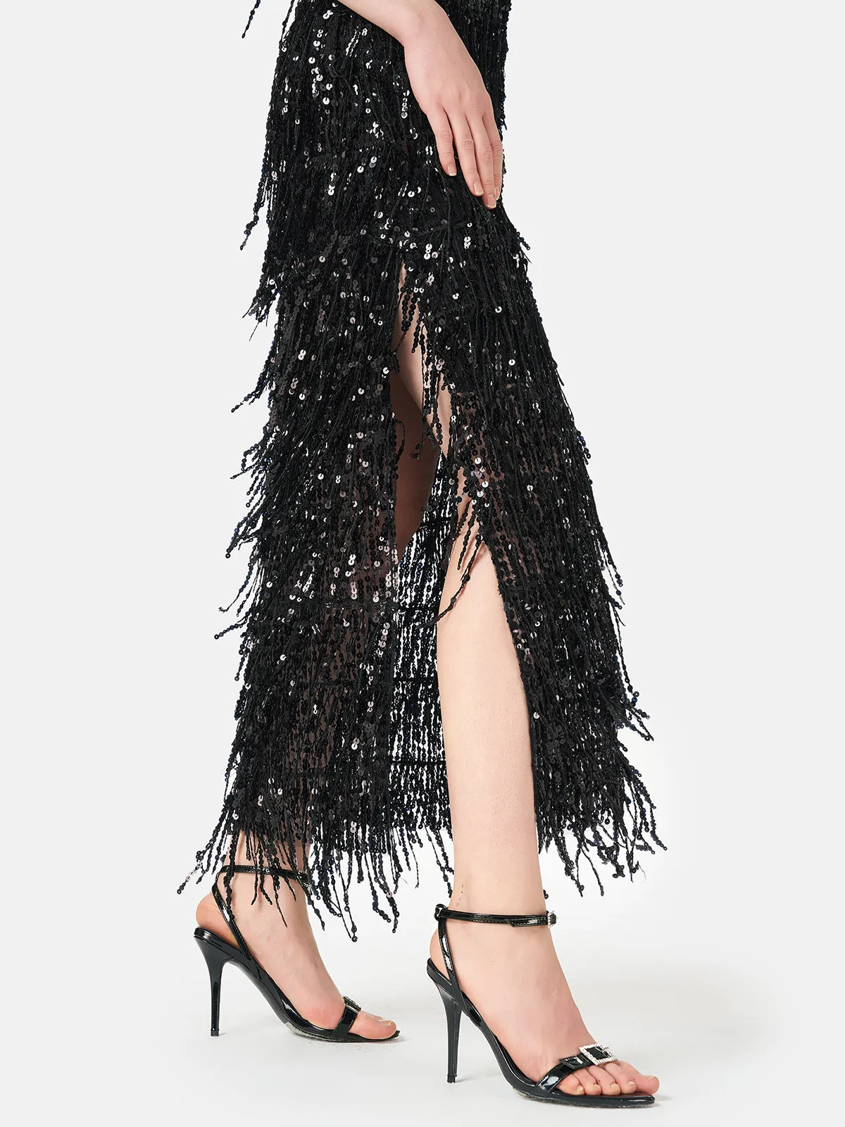 Tassel Sequin Maxi Slip Dress