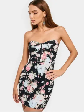 TastyHottie - Stunning Half Zip Floral Bodycon Tube Dress