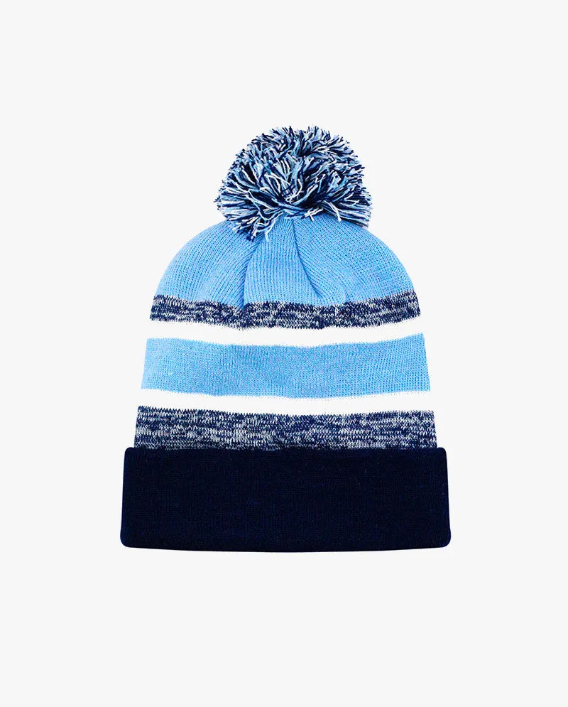 The Hat Depot Kids - Cuffed Pom Pom Stripe Knit Slouch Beanie