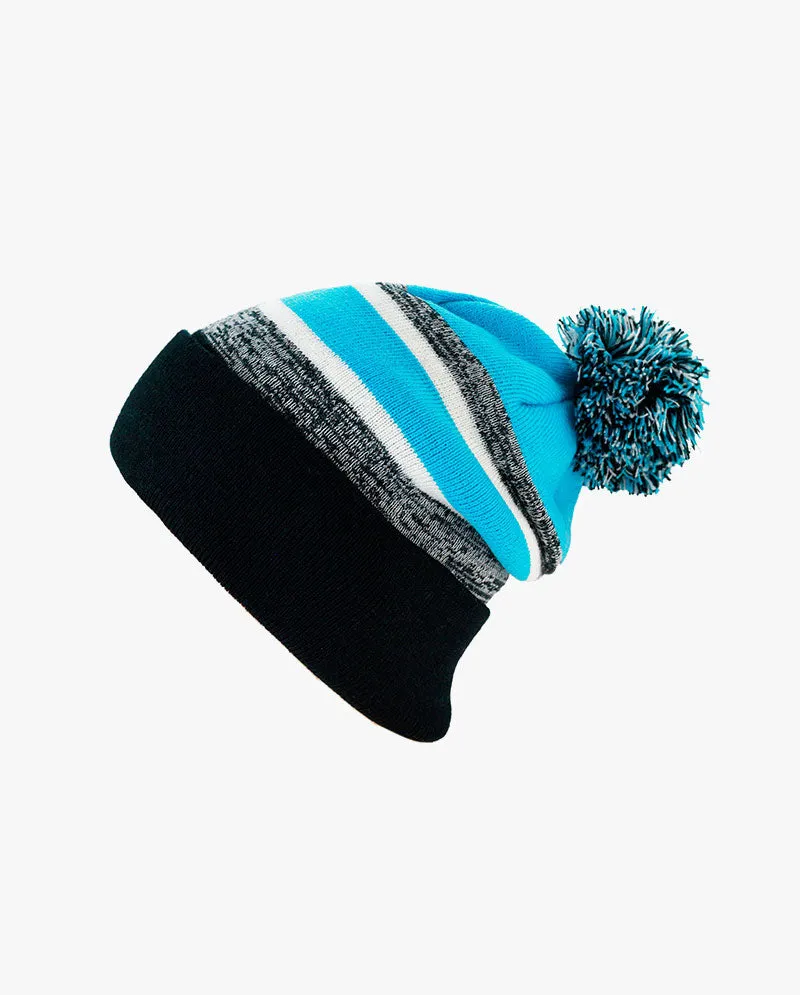 The Hat Depot Kids - Cuffed Pom Pom Stripe Knit Slouch Beanie