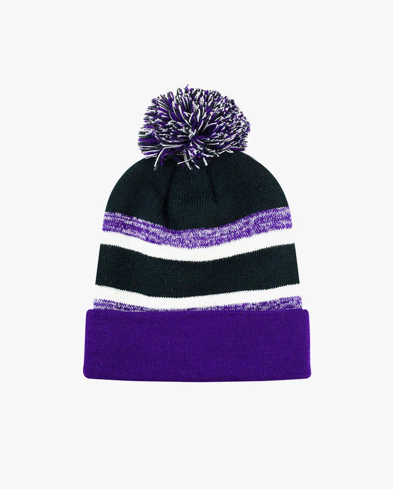 The Hat Depot Kids - Cuffed Pom Pom Stripe Knit Slouch Beanie