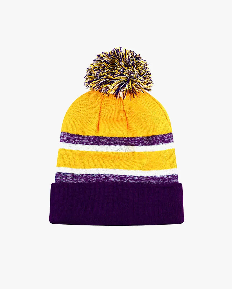 The Hat Depot Kids - Cuffed Pom Pom Stripe Knit Slouch Beanie