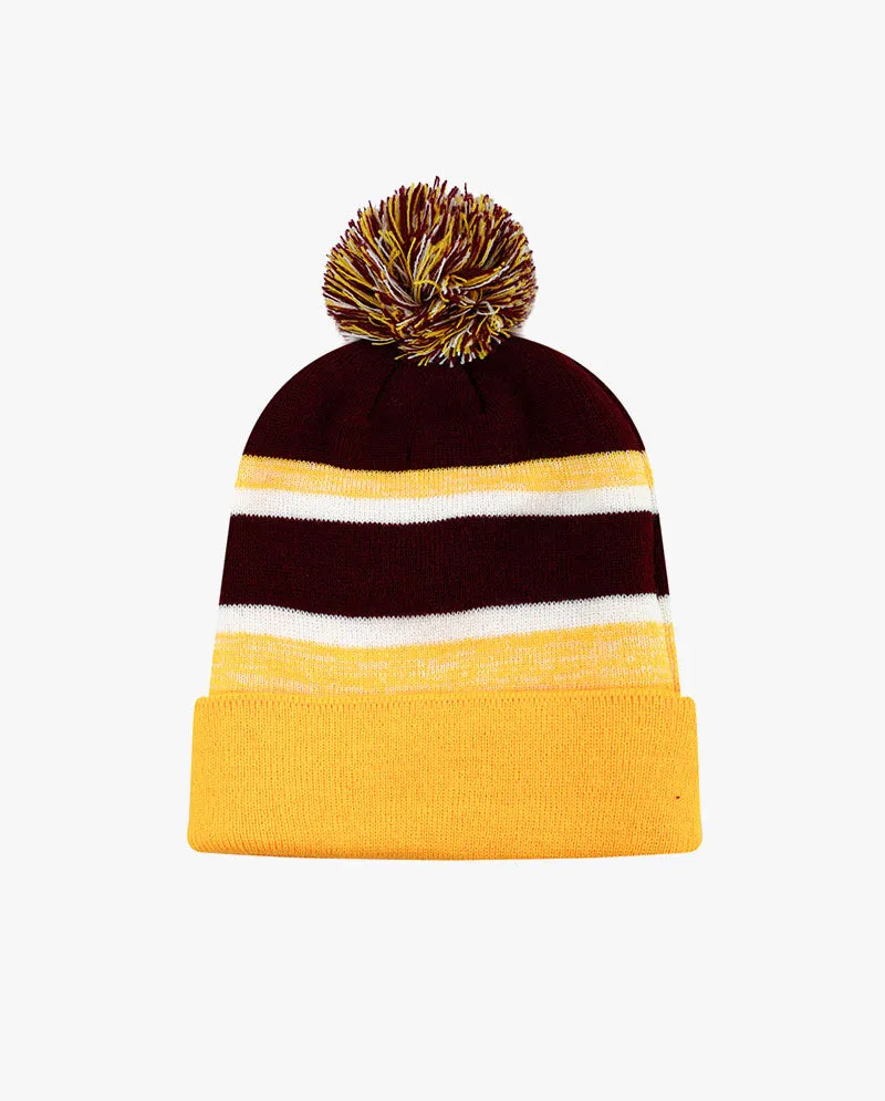 The Hat Depot Kids - Cuffed Pom Pom Stripe Knit Slouch Beanie