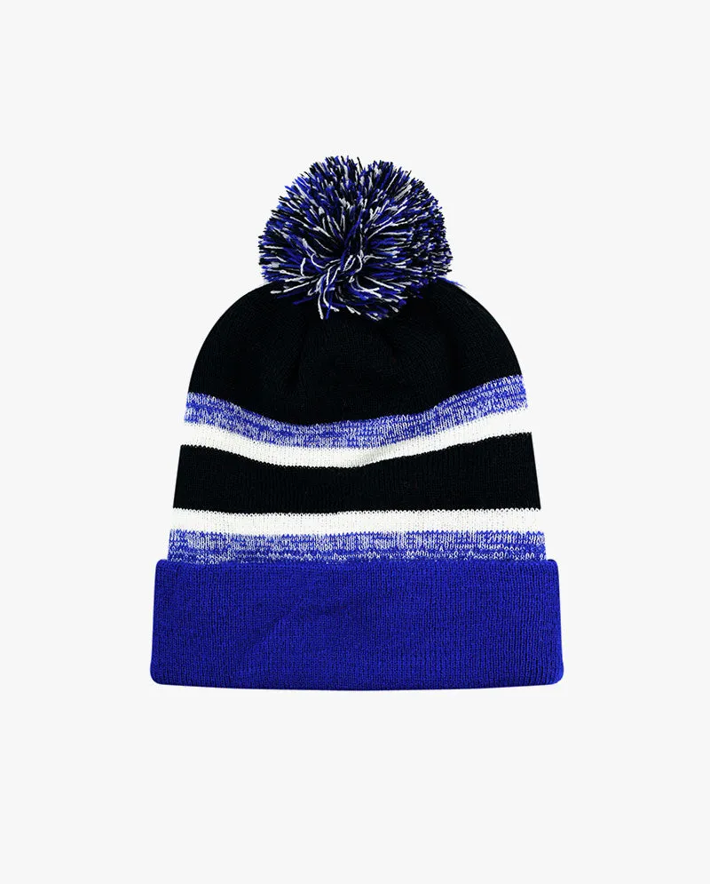 The Hat Depot Kids - Cuffed Pom Pom Stripe Knit Slouch Beanie