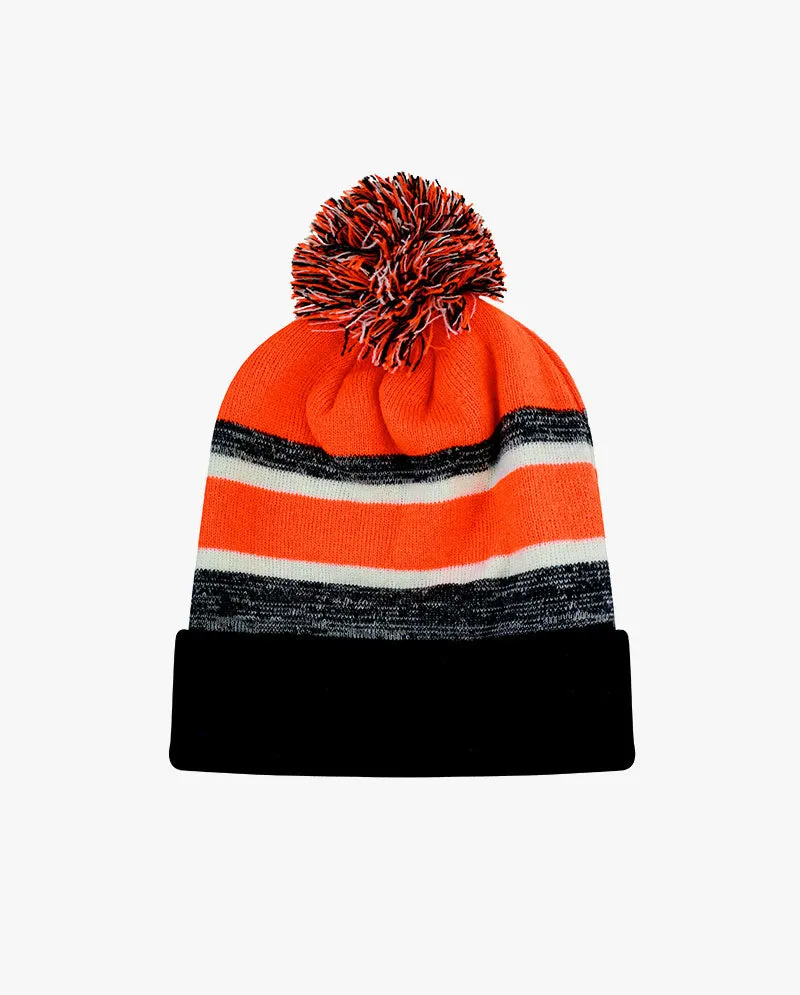 The Hat Depot Kids - Cuffed Pom Pom Stripe Knit Slouch Beanie