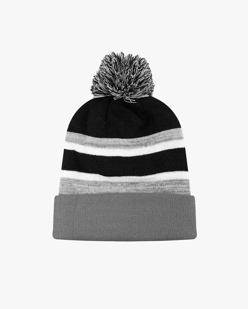 The Hat Depot Kids - Cuffed Pom Pom Stripe Knit Slouch Beanie