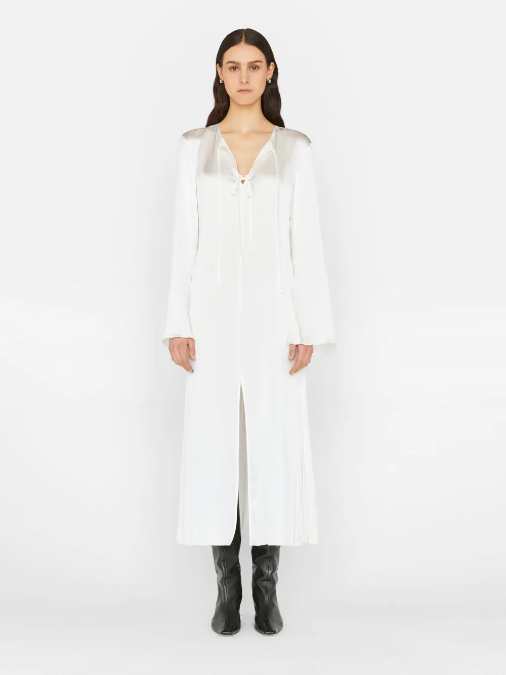 Tie Front Bell Sleeve Dress -- Off White