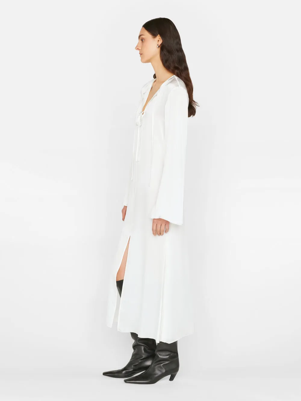 Tie Front Bell Sleeve Dress -- Off White