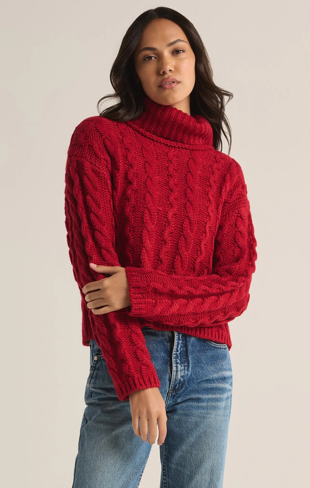 Tied To You Cable Knit Turtleneck Sweater