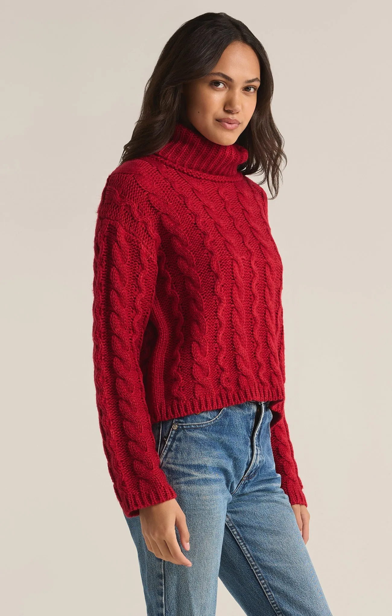 Tied To You Cable Knit Turtleneck Sweater