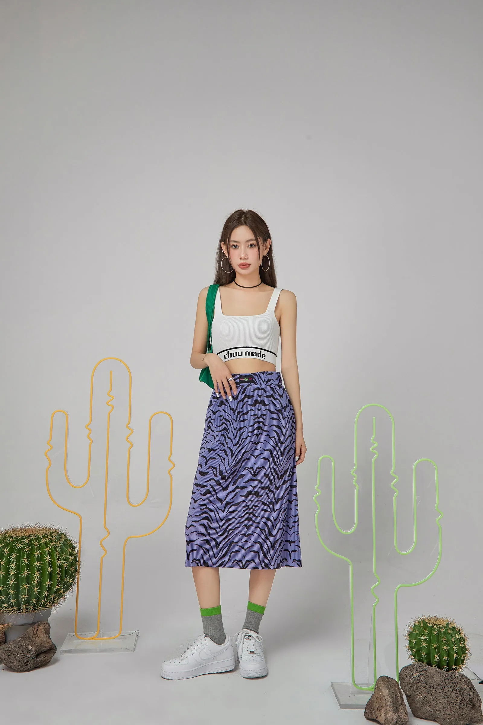 Tiger Colored Print Midi Skirt