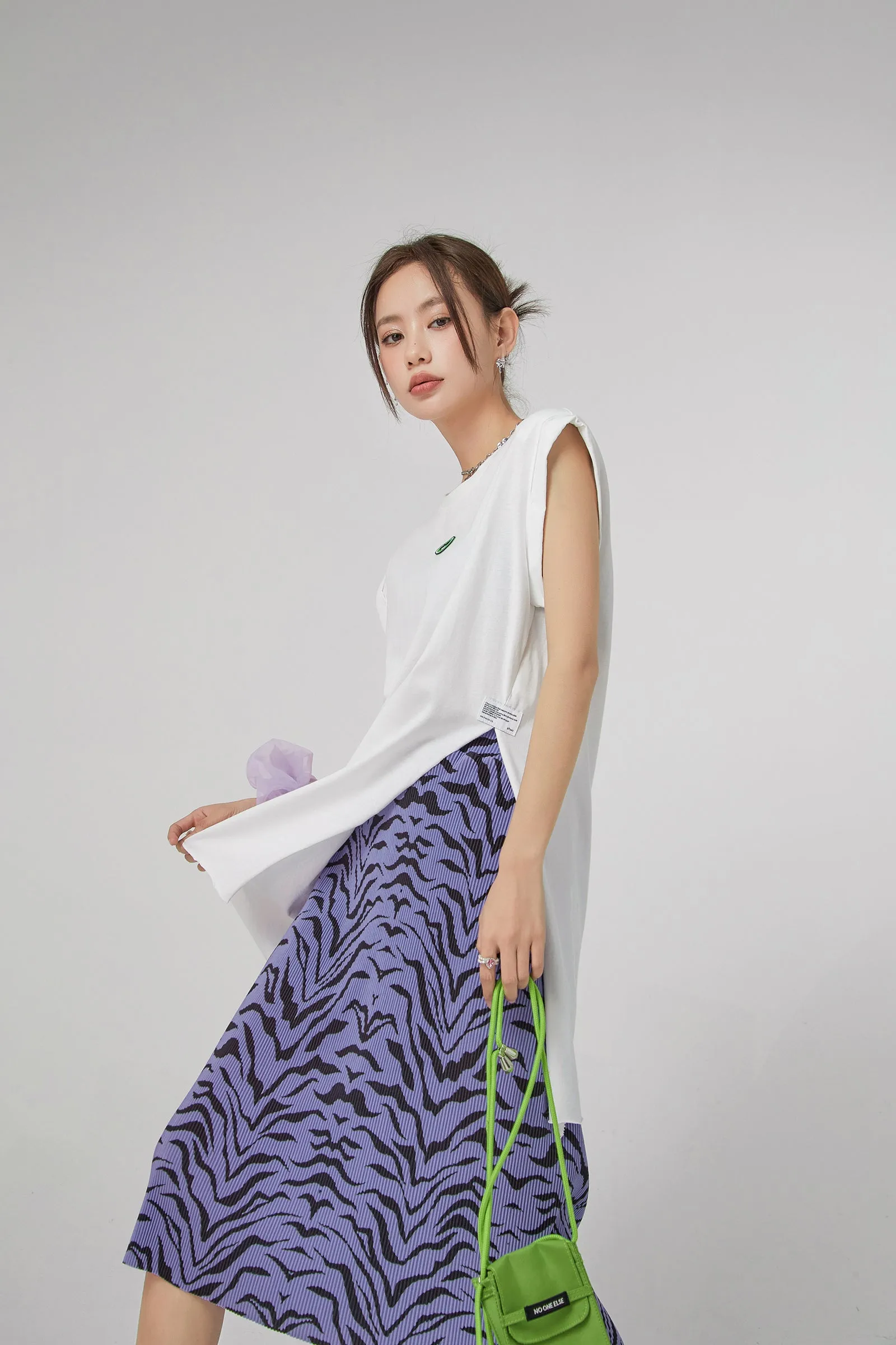 Tiger Colored Print Midi Skirt