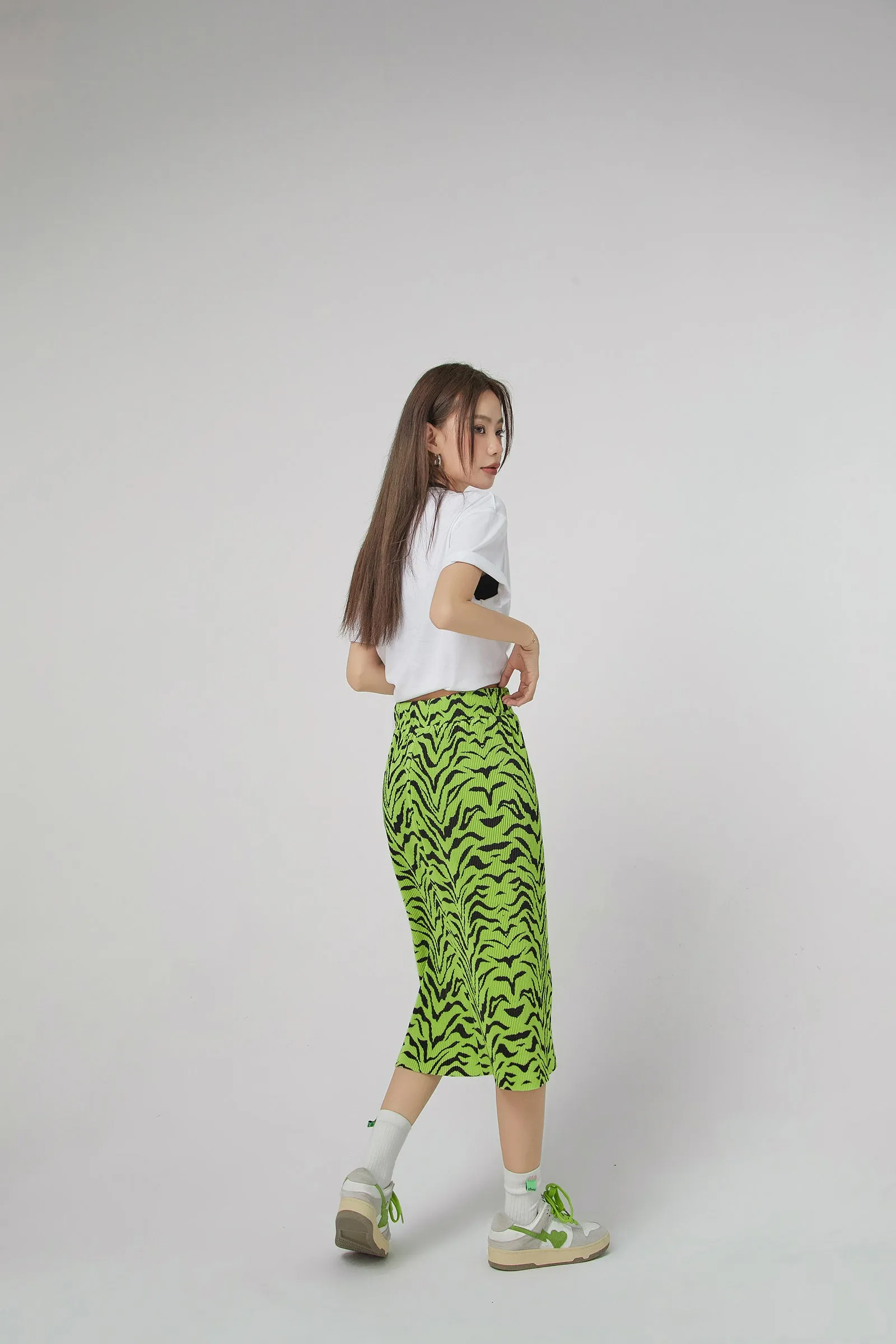 Tiger Colored Print Midi Skirt